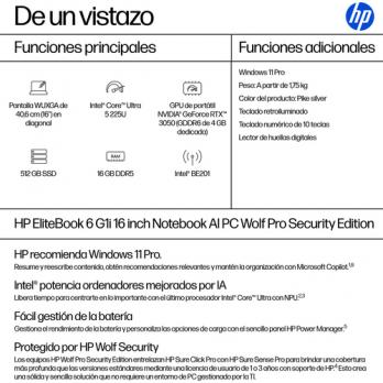 EliteBook 6 G1i Intel Core Ultra 5 225U Portátil 40,6 cm (16") WUXGA 16 GB DDR5-SDRAM 512 GB SSD Wi-Fi 7 (802.11be) Windows 11 P