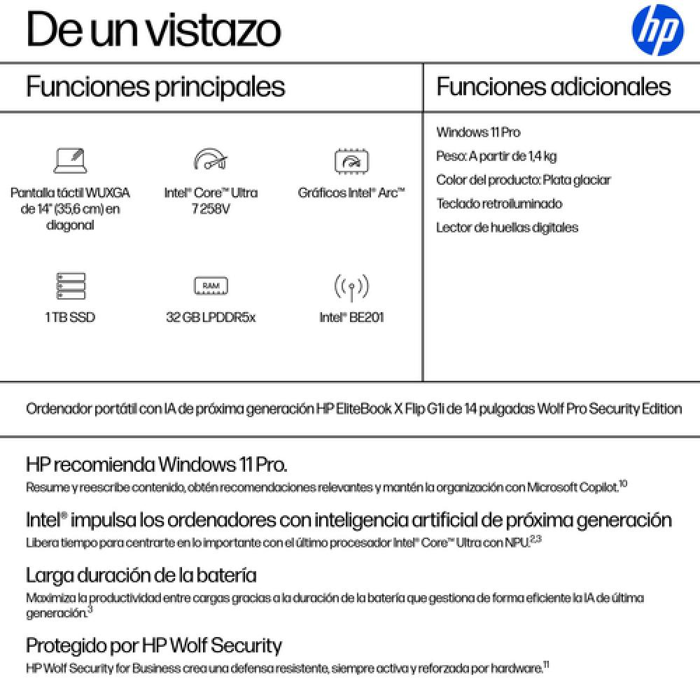 EliteBook X Flip G1i Next Gen AI PC Wolf Pro Security Edition Copilot+ PC Intel Core Ultra 7 258V Híbrido (2-en-1) 35,6 cm (14")