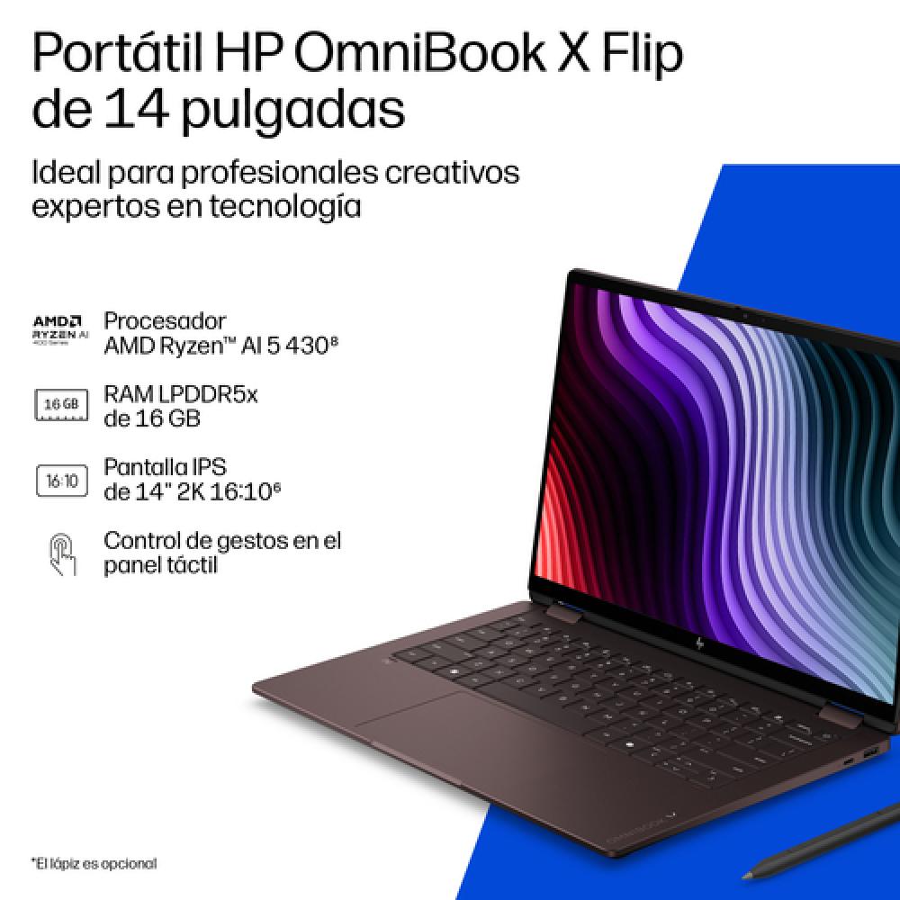 OmniBook X Flip 2-in-1 Laptop Next Gen AI 14-kc0005nsx Copilot+ PC AMD Ryzen AI 9 445 35,6 cm (14") Pantalla táctil 2K 32 GB LPD