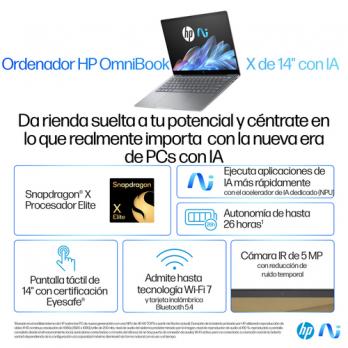 OmniBook X 14-fe0006ns Copilot+ PC Snapdragon X1E-78-100 Portátil 35,6 cm (14") Pantalla táctil 2.2K 16 GB LPDDR5x-SDRAM 1 TB SS