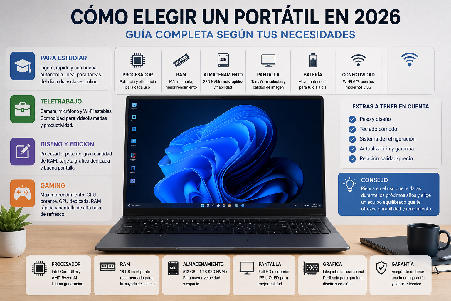 Cómo elegir un portátil en 2026: guía completa según tus necesidades