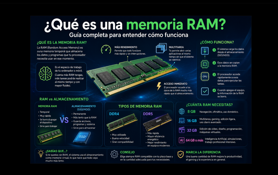 ¿Qué es una memoria RAM? Todo lo que debes saber para entender cómo funciona