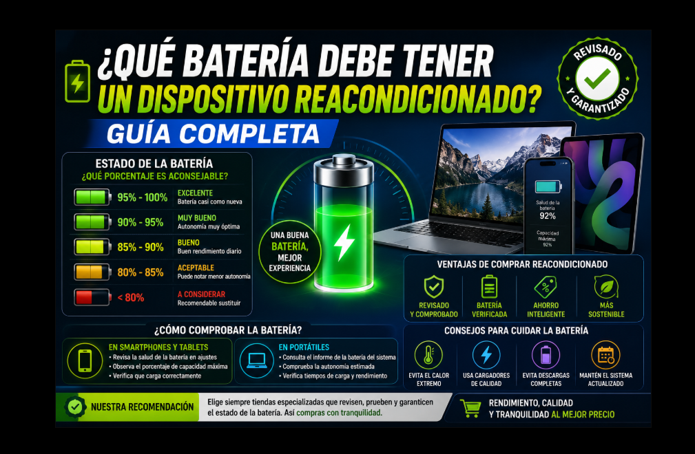 ¿Qué batería debe tener un dispositivo reacondicionado? Guía completa antes de comprar