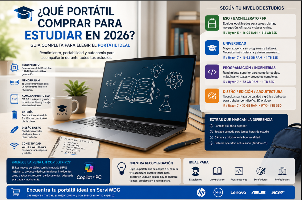 ¿Qué portátil comprar para estudiar en 2026? Guía completa para acertar en tu elección