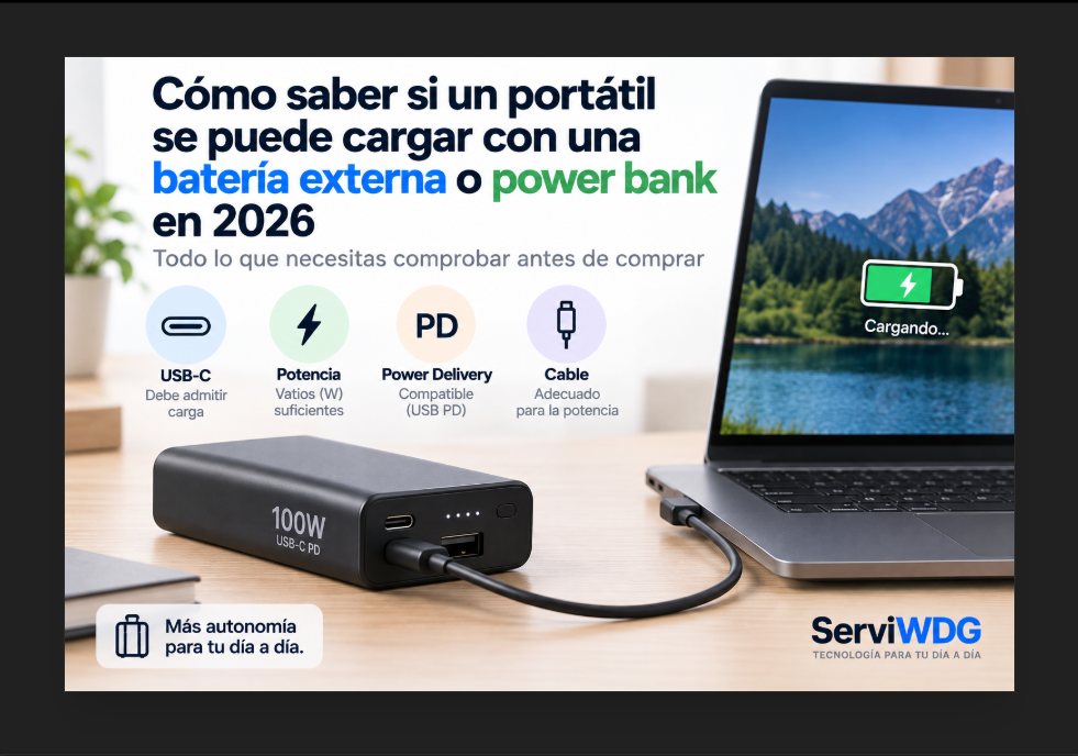 Cómo saber si un portátil se puede cargar con una batería externa o power bank en 2026