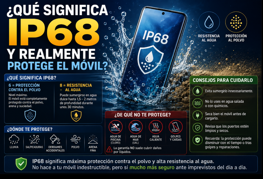 ¿Qué significa IP68 y realmente protege el móvil? Todo lo que debes saber