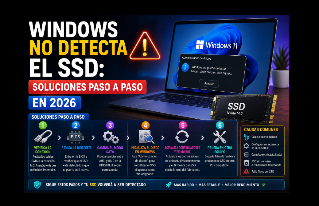 Qué hacer si Windows no detecta el SSD en 2026: guía completa paso a paso
