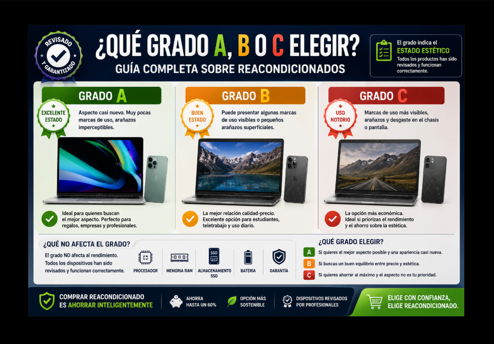 ¿Qué grado A, B o C elegir? Guía completa para entender el estado de un producto reacondicionado