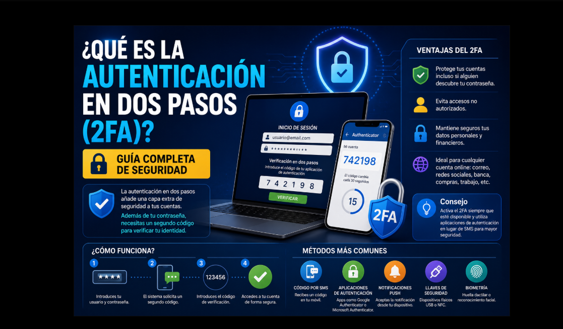 ¿Qué es la autenticación en dos pasos (2FA)? Protege tus cuentas con una capa extra de seguridad