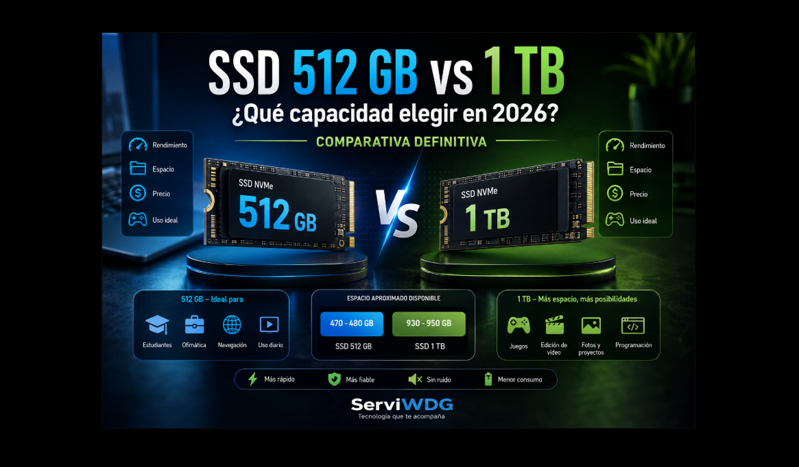 SSD 512 GB vs 1 TB: ¿Qué capacidad elegir en 2026?