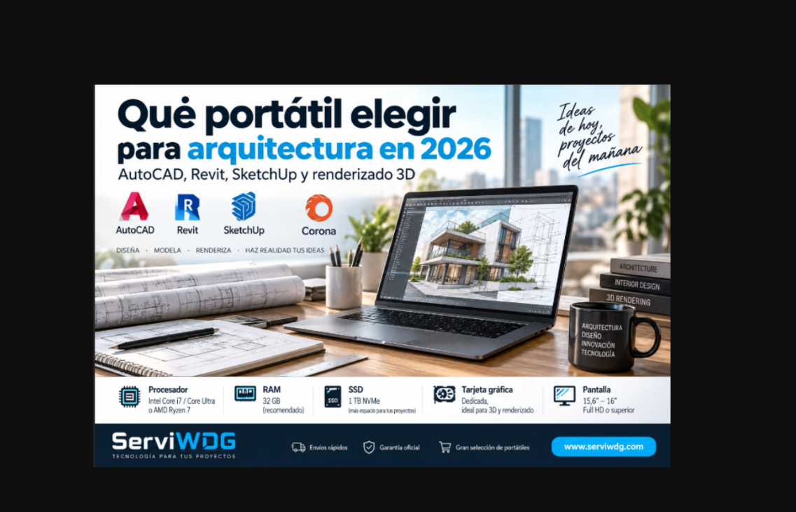 Qué portátil elegir para arquitectura en 2026: AutoCAD, Revit, SketchUp y renderizado 3D