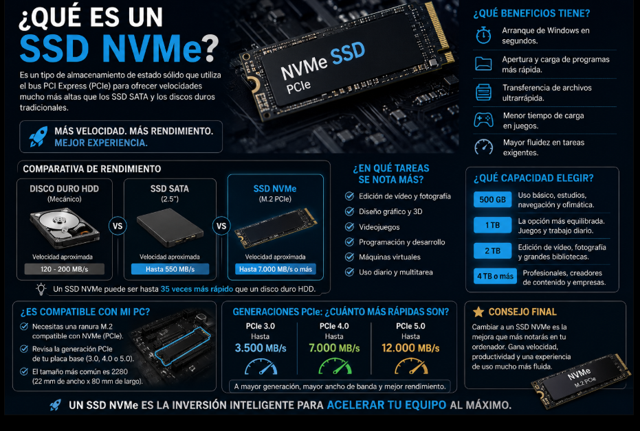 ¿Qué es un SSD NVMe y por qué hace que tu ordenador vaya mucho más rápido?