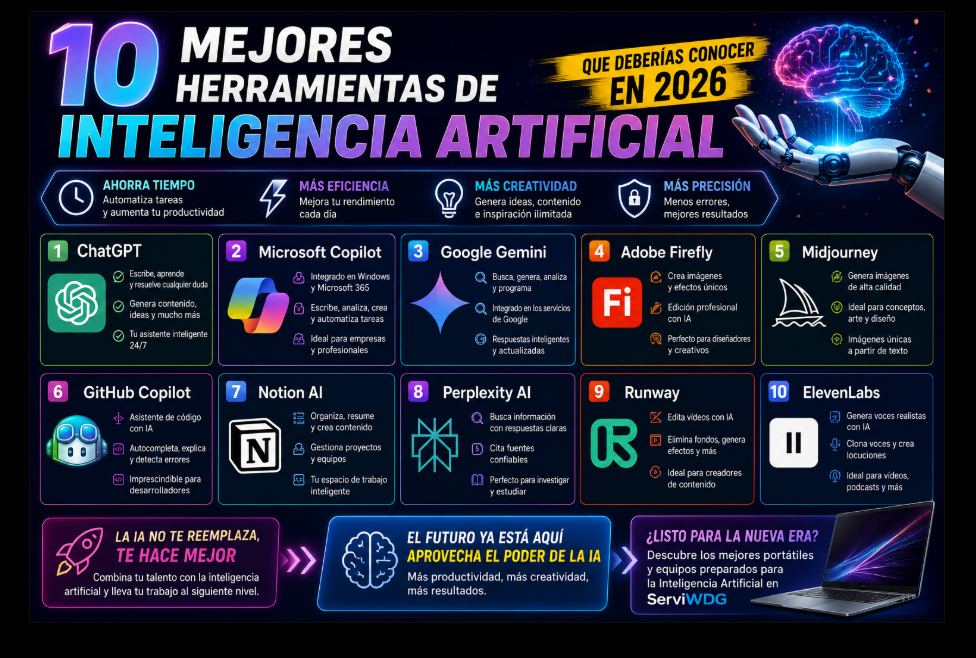 Las 10 mejores herramientas de Inteligencia Artificial que deberías conocer en 2026