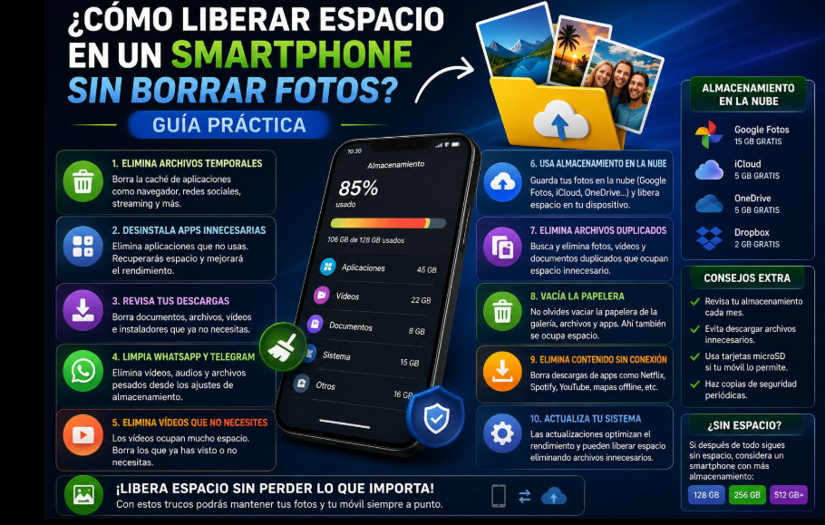 ¿Cómo liberar espacio en un smartphone sin borrar fotos? Guía práctica