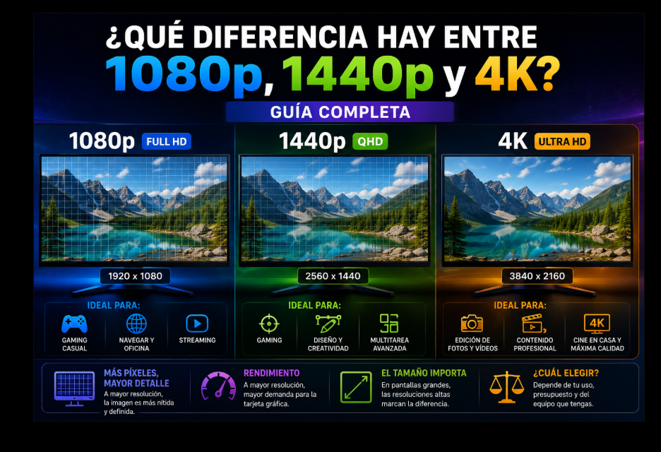 ¿Qué diferencia hay entre 1080p, 1440p y 4K? Guía para elegir la mejor resolución