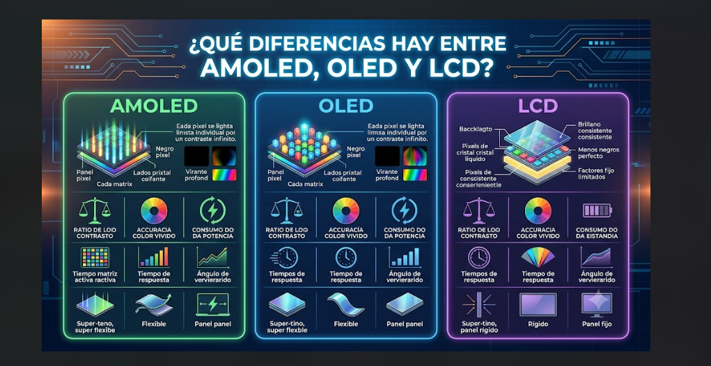 ¿Qué diferencias hay entre AMOLED, OLED y LCD? Guía para elegir la mejor pantalla