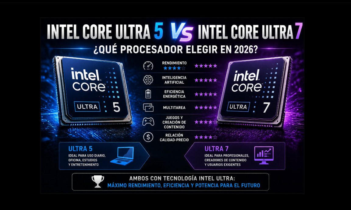 Intel Core Ultra 5 vs Intel Core Ultra 7: ¿Qué procesador elegir en 2026?