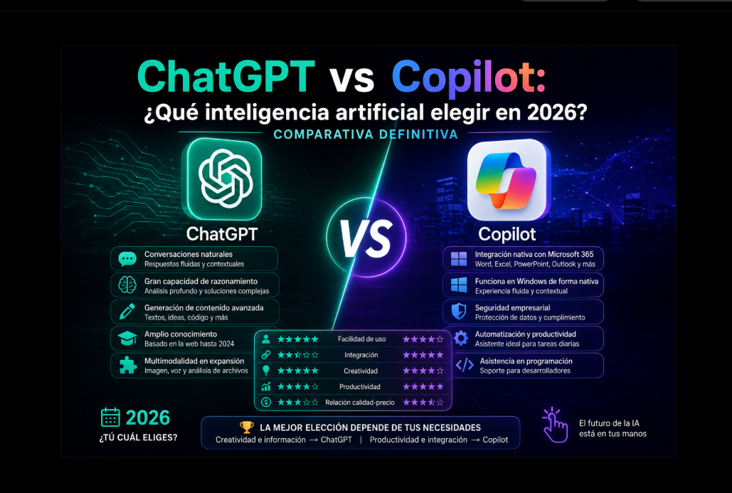 ChatGPT vs Copilot: ¿Qué inteligencia artificial elegir en 2026? Comparativa definitiva