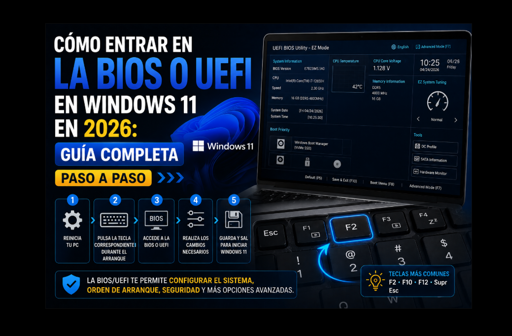 Cómo entrar en la BIOS o UEFI en Windows 11 en 2026: guía completa paso a paso