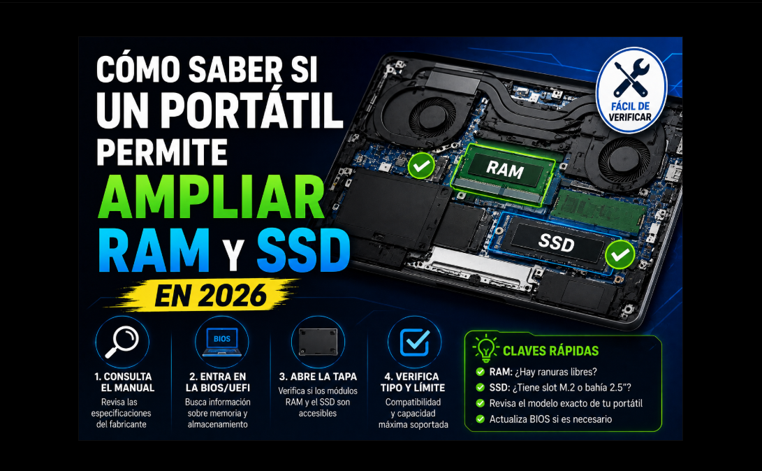 Cómo saber si un portátil permite ampliar RAM y SSD en 2026