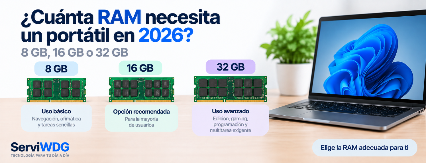 ¿Cuánta RAM necesita un portátil en 2026? 8 GB vs 16 GB vs 32 GB?