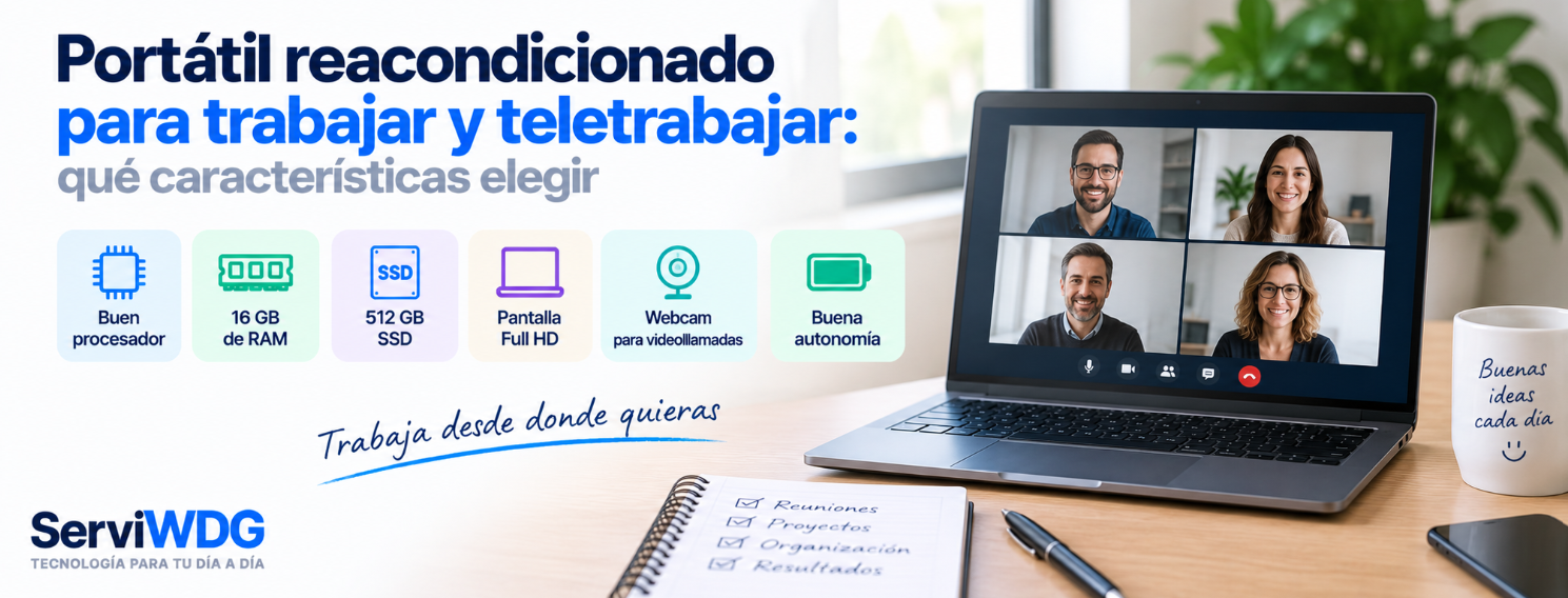 Portátil reacondicionado para trabajar y teletrabajar: qué características elegir en 2026