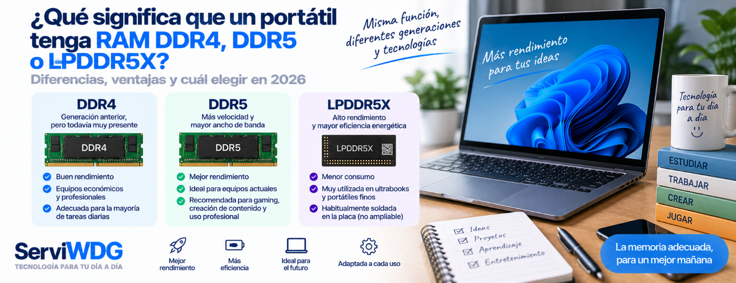 ¿Qué significa que un portátil tenga RAM DDR4, DDR5 o LPDDR5X?