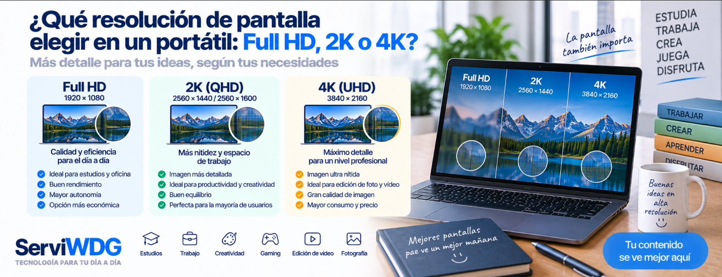 ¿Qué resolución de pantalla elegir en un portátil: Full HD, 2K o 4K?