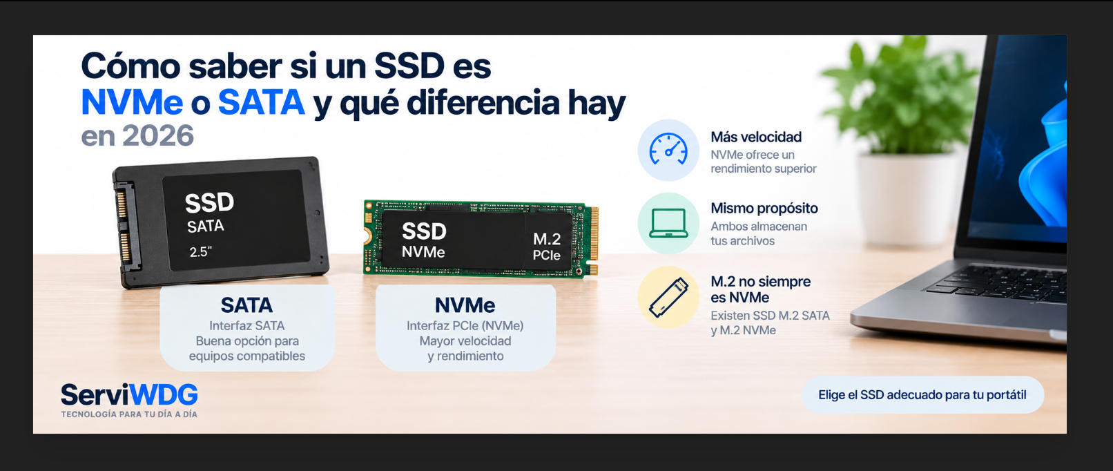 Cómo saber si un SSD es NVMe o SATA y qué diferencia hay en 2026
